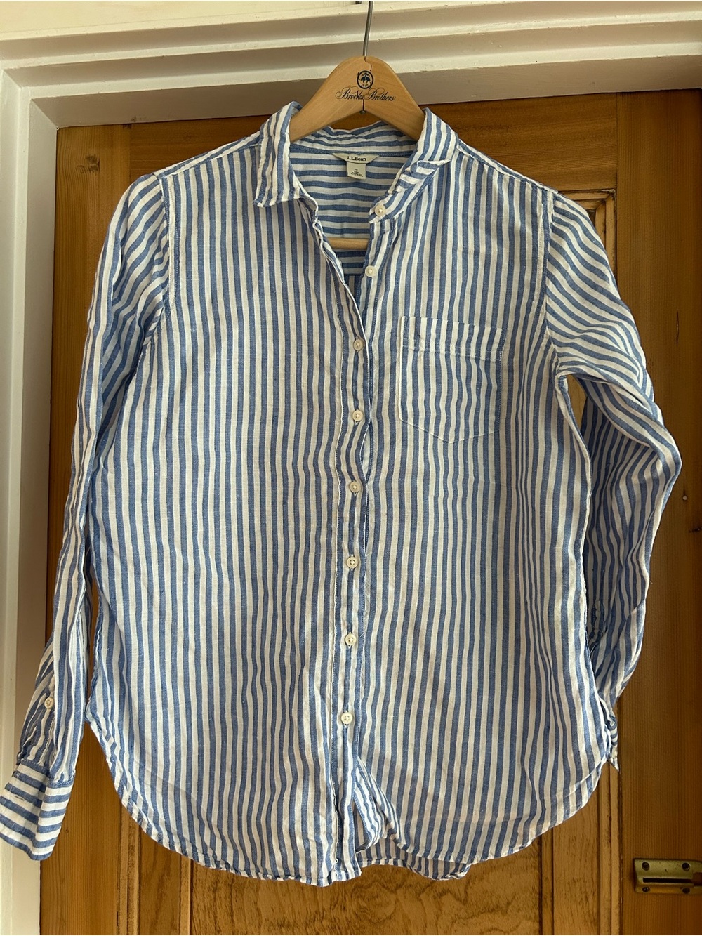 L.L. Bean Blue and White Striped Button-Down Shirt